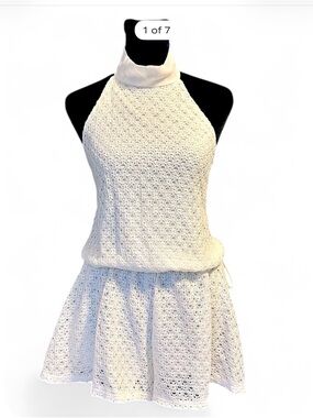 Unbranded Crochet Halter Romper In Creme Color M, W/Waisted Adjustable Straps